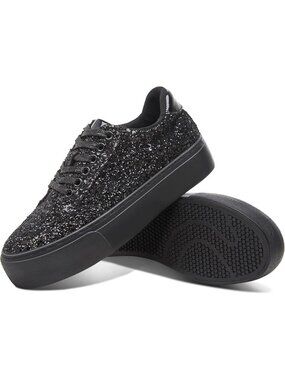 🆕Women's All Black Glitter Platform Sneakers Casual Sequin Sparkly Shoes